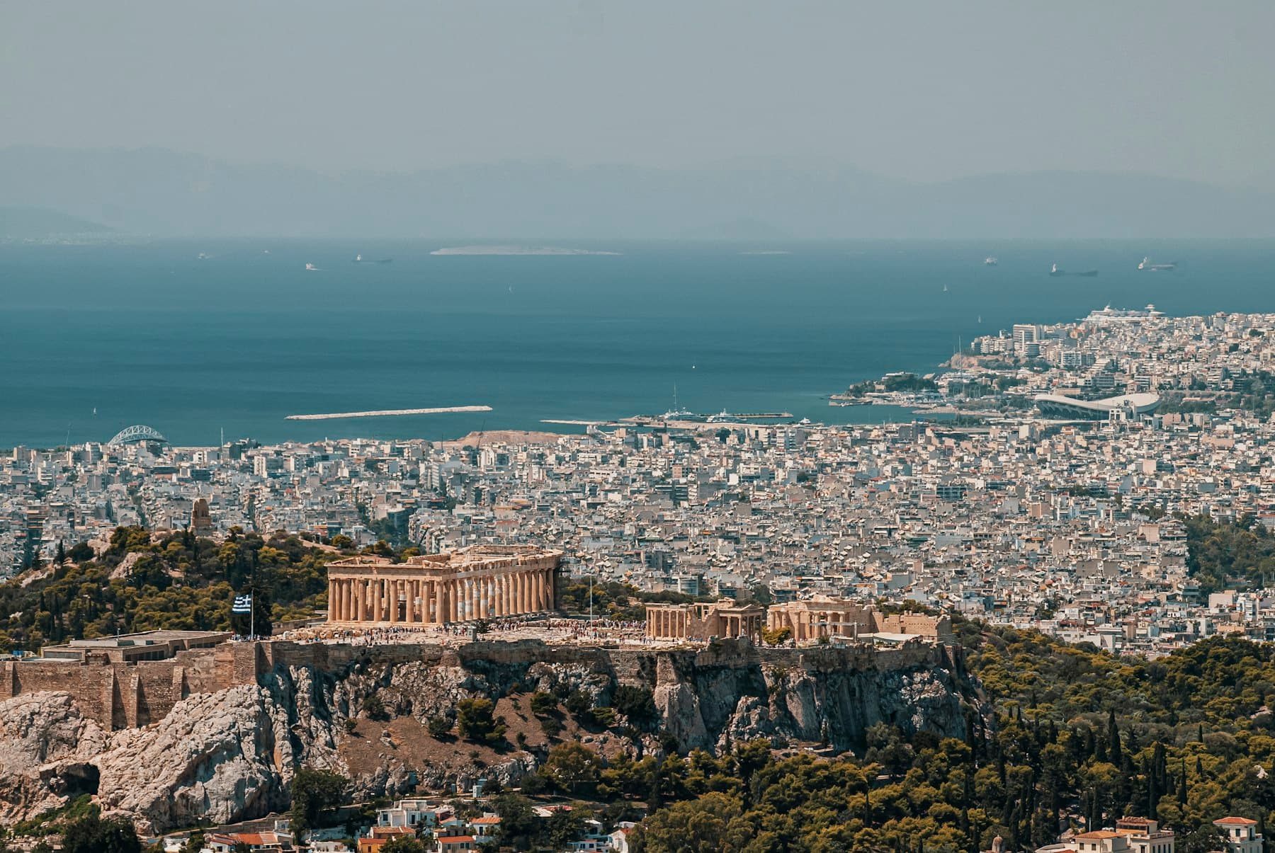 The Acropolis above Athens with the sea beyond